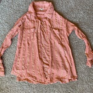 En Creme Coral Button Down Shirt with Gold Stripes